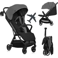 Lionelo Refurbished | Julie Air - Ultralichte Buggy - Auto-Folding Compact - 7,5 kg - Verstelbare Rugleuning - XXL Zonnescherm UPF50+ - Grijs