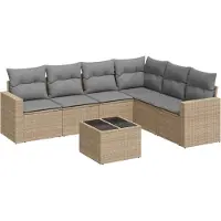 vidaXL 7-delige Loungeset met kussens poly rattan beige