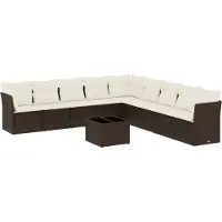 vidaXL 10-delige Loungeset met kussens poly rattan bruin