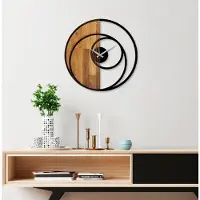 Opviq , elegante wandklok van hout (walnoot & zwart) - 56 cm | 100% hout