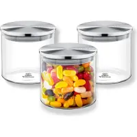 Wilmax England - Voorraadpotten van Borosilicaatglas met Roestvrijstalen deksel - Glas - 600 ml - Set van 3