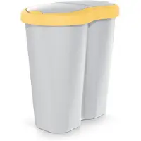 Prosperplast Compacta R Duo NDRF40-1215C_427C -Afvalmand - Prullenbak 40L - één vak twee deksels - Geel / Asgrijs