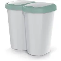 Prosperplast Compacta B Duo - Prullenbak - 40L - één compartiment twee deksels - Grijs / Groen