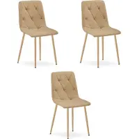 Leobert Stoel Libra, met bruine stoffen bekleding, poten in houtlook, set van 3