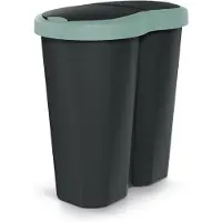 Prosperplast Afvalbak Compacta R Duo, groen/zwart, inhoud 40 liter, één compartiment, twee deksels. Modelnummer: NDRF40-5575C_S411