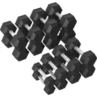 Tunturi Platinum Hexa Rubber Dumbbell Sets - (8 sets - 2.5 t/m 20kg) - Zwart