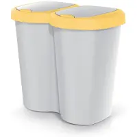 Prosperplast Afvalcontainer Compacta B Duo, geel/grijs, inhoud 40 liter, één compartiment, twee deksels, wandmontage. Modelnummer: NDBS40-1215C_427C