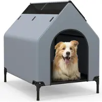 Costway 91 cm Verhoogd Hondenhok voor Kleine Rassen, Grijs, 64 x 91 x 86 cm