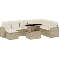 vidaXL 9-delige Loungeset met kussens poly rattan beige