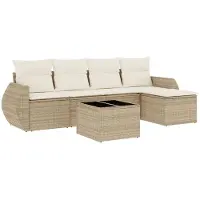 vidaXL 6-delige Loungeset met kussens poly rattan beige
