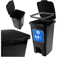 Kadax Vuilnisemmer, 45 liter, met pedaal en deksel, grote afvalbak voor afvalscheiding, plastic trapemmer, afvalcontainer met voetpedaal (zwart)