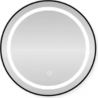 Sensahome Ronde LED Badkamerspiegel – Dimbaar Wandspiegel met Verlichting – Metalen Frame – 2700K/4500K/6400K – 70 cm – Zwart