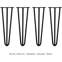 Monster 4 x 40,6cm Hairpin retro pootjes tafelpoten pinpoten - 3 Ledig - 12mm - Zwart