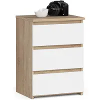 Akord Nachtkastje CL3/40 met 3 Lades / Furniture Factory / Sonoma Eik - Wit / 40 x 57 x 35 cm
