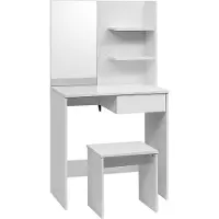 Woltu Monkey's Witte Kaptafel - Spiegel Met Opbergruimte - Met Bankje - Kaptafel Voor Vrouwen - 75 x 40 x 138 cm