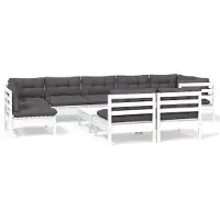 vidaXL 10-delige loungeset voor de tuin met kussens, wit, massief grenenhout