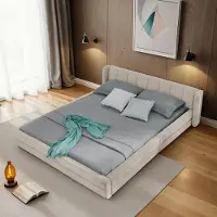 Sweiko tweepersoonsbed 140x200 cm, chenillestof, comfortabele rugleuning, stevig frame van eucalyptus en ijzer, eenvoudig te monteren, beige (zonder matras)