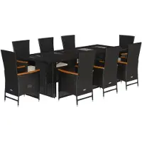 vidaXL 9-delige tuinset met kussens, zwart, van polyrotan