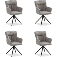 Homestyle4u Eetkamerstoelen van Linnen - 4 Stoelen - met armleuningen - draaibare - Grijs
