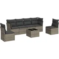 vidaXL 7-delige Loungeset met kussens poly rattan grijs