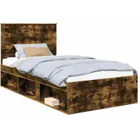 Syfax Bedframe Gerookt eiken 100 x 200 cm Massief grenenhout