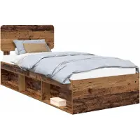 Syfax Bedframe met hoofdeinde Oudhout 90 x 190 cm Massief grenenhout