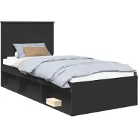 Syfax Bedframe met hoofdeinde Zwart 90 x 200 cm Massief grenenhout