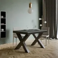 Itamoby - Uitschuifbare eettafel 120/224x90 cm, model Traffic Evolution, met een cementkleurig tafelblad en antracietkleurige poten en onderstel