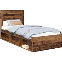 Syfax Bedframe met hoofdeinde Oudhout 75 x 190 cm Massief grenenhout