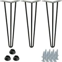 B&B Set van 3 hairpin-poten voor meubels, 41 cm hoog, met 3 staven, zwart, metaal, matzwart, geschikt voor creatieve meubelprojecten, eenvoudig te monteren, stabiel en modern.