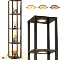 Costway 162 cm staande lamp met planken, 4-laags displayplank met dimbare LED-verlichting en voetpedaal, hoeklamp met vrijstaande planken