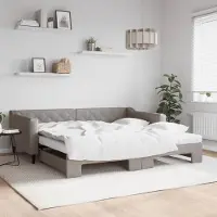 Prolenta Maison Exclusive - Uittrekbaar dagbed met matrassen, taupekleurig, 100x200 cm, stoffen bekleding