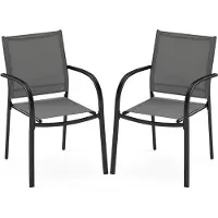 Costway Tuinstoelen, set van 2, stapelbare stoelen, terrasstoelen met armleuningen, balkonstoelen geschikt tot 150 kg, afmetingen 61x58x85cm, kleur grijs