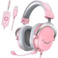 Fifine Gaming Headset met Microfoon - Over-Ear Koptelefoon met Kabel - USB Headset voor PC PS4 PS5 Xbox Switch - RGB Koptelefoon met 7.1 Surround Sound en Oorkussens - Roze