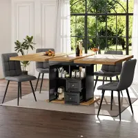 Flieks Uittrekbare eettafel met opbergruimte, eettafel met uittrekbaar tafelblad, salontafel voor 6 personen, 110-140x80x75 cm, zwart