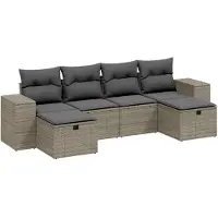 vidaXL 6-delige Loungeset met kussens poly rattan lichtgrijs