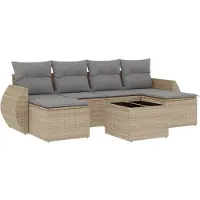 vidaXL 7-delige Loungeset met kussens poly rattan beige