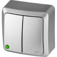 Elektro-Plast Wandcontactdoos en stopcontact, zilverkleurig. Wisselschakelaar, drukknop