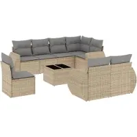 vidaXL 9-delige Loungeset met kussens poly rattan beige