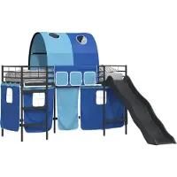 Syfax Bunkbed voor kinderen met gordijnen Zwart en Blauw 90 x 190 cm
