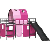 Syfax Bunkbed voor kinderen met gordijnen Zwart en Roze 90 x 190 cm