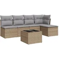 vidaXL 6-delige Loungeset met kussens poly rattan beige