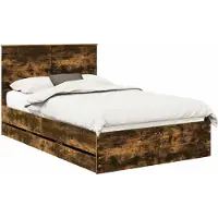 Syfax Bedframe met lade Gerookt eiken 135 x 190 cm Ingenieurshout