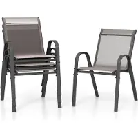 Costway set van 4 stapelbare tuin- of balkonstoelen, geschikt voor terrassen. Stapelbare stoelen met armleuningen, belastbaar tot 150 kg, afmetingen 56x70x84 cm, kleur grijs