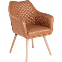 CLP Essstoel Gent, bekleding van kunstleer met comfortabele vulling in de zitting, rugleuning en armleuningen, lichtbruin. Frame: naturel