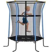 HOMCOM -Kinder Trampoline-Stahl, Kunststoff-Ø163,5 x H190 cm-Blau