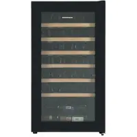 Heinner HRV-A85DRL34 Wijnkoelkast – 85 L – Geschikt voor 34 Flessen – LED-display – 6 Houten Leggers – Omkeerbare Deur – Zwart – 5 Jaar Garantie