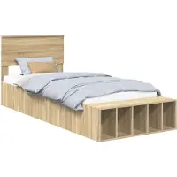Syfax Bedframe met plank Sonoma Eiken 75 x 190 cm Bewerkt hout