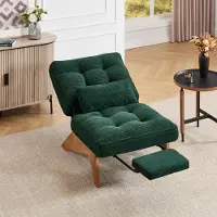 OKWISH Relax fauteuil met voetenbank, verstelbare fauteuil met lendensteun en houten poten, smaragdgroen
