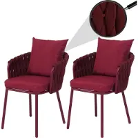 Mendler Set van 2 aluminium tuinstoelen -P89, tuinstoel Outdoor stoel, stof/textiel (180 g/m²) touwvlechtwerk Rope ~ bordeaux
